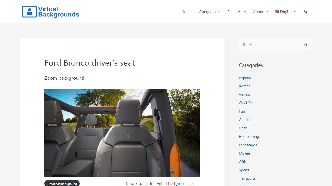 Ford Bronco driver's seat - Virtual Backgrounds